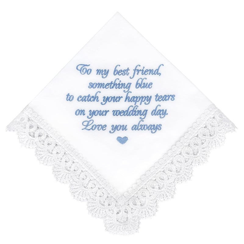 Embroidered Blue Handkerchief - Bride Gift from Maid of Honor