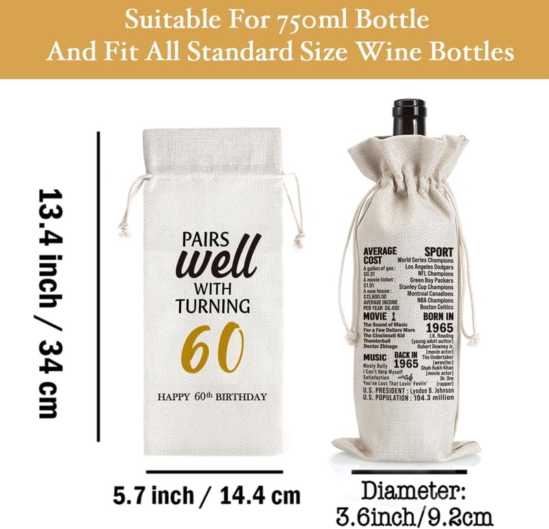 60th Birthday Wine Gift Bag & Vintage 1965 Decor