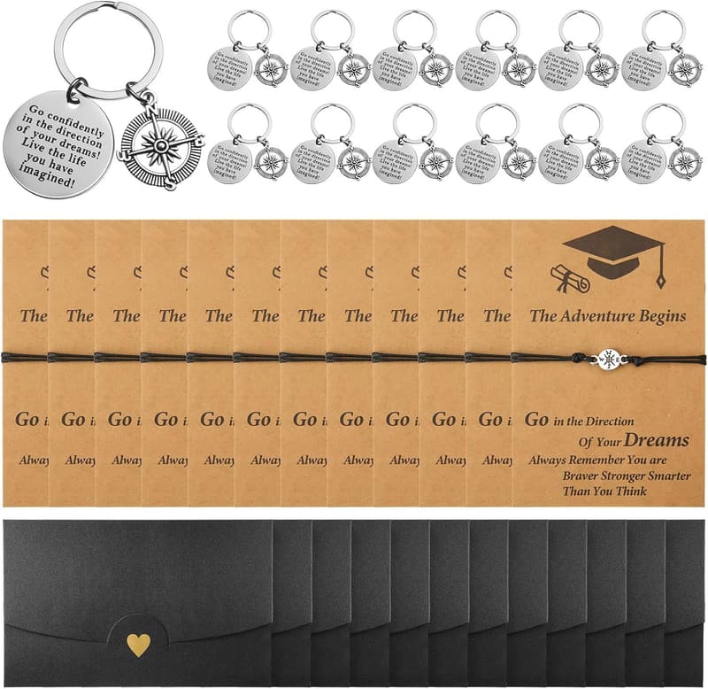 2025 Graduation Gift Set: 12 Compass Bracelets & Keychains