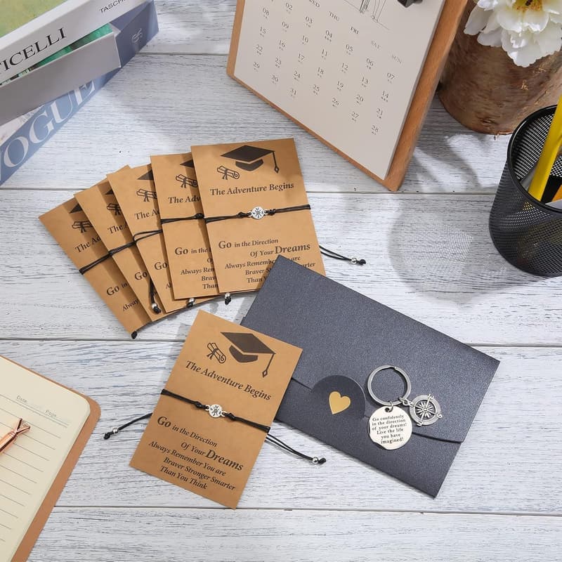 2025 Graduation Gift Set: 12 Compass Bracelets & Keychains