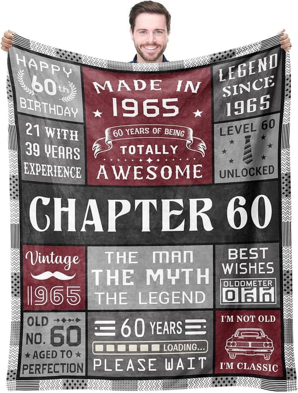 60th Birthday Blanket for Men, 50x60, Unique Gift Idea