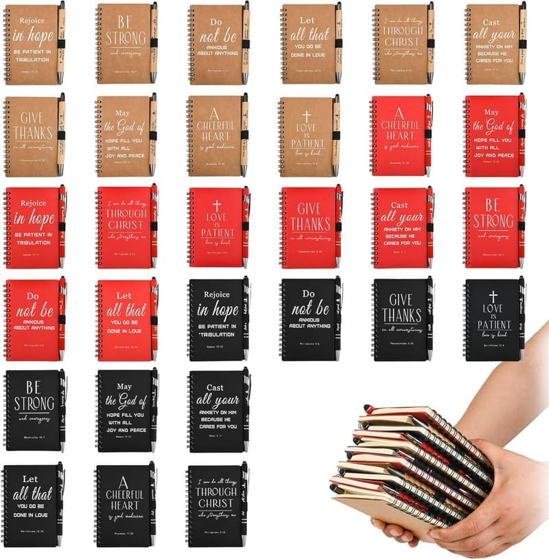 Christian Prayer Journal Notebooks with Pens - Inspirational Gift Set (30 Packs)