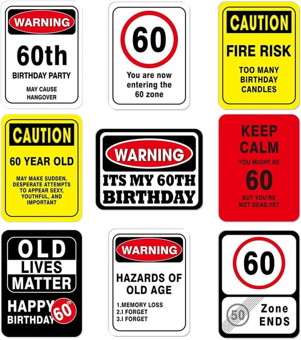 60th Birthday Decorations - 9 PCS Funny Signs & Centerpieces