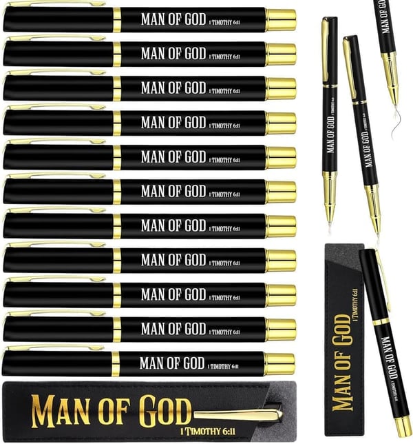 Father's Day Christian Gift Set: Bible Verse Pens with Leather Holder