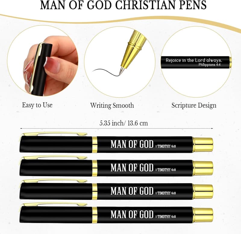 Father's Day Christian Gift Set: Bible Verse Pens with Leather Holder
