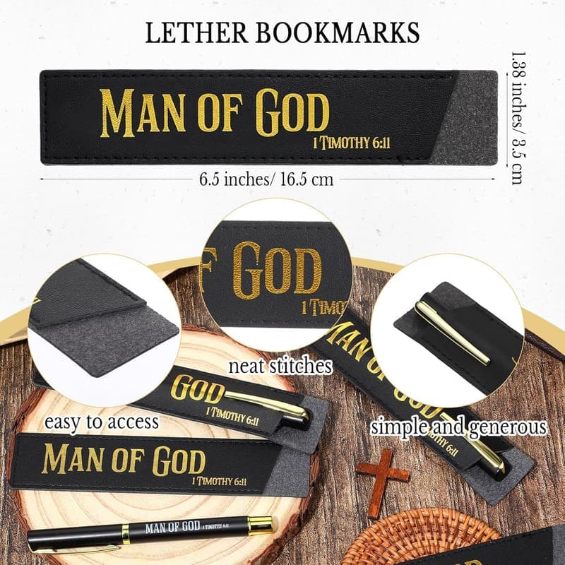 Father's Day Christian Gift Set: Bible Verse Pens with Leather Holder