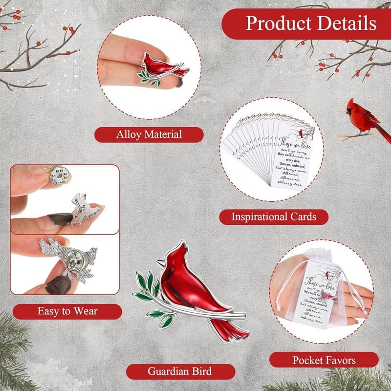 Memorial Cardinal Brooch Pin Set with Poem Cards & Gift Bags