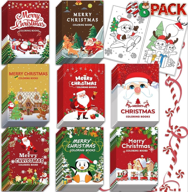 48-Pack Christmas Coloring Books for Kids - Holiday Party Favors