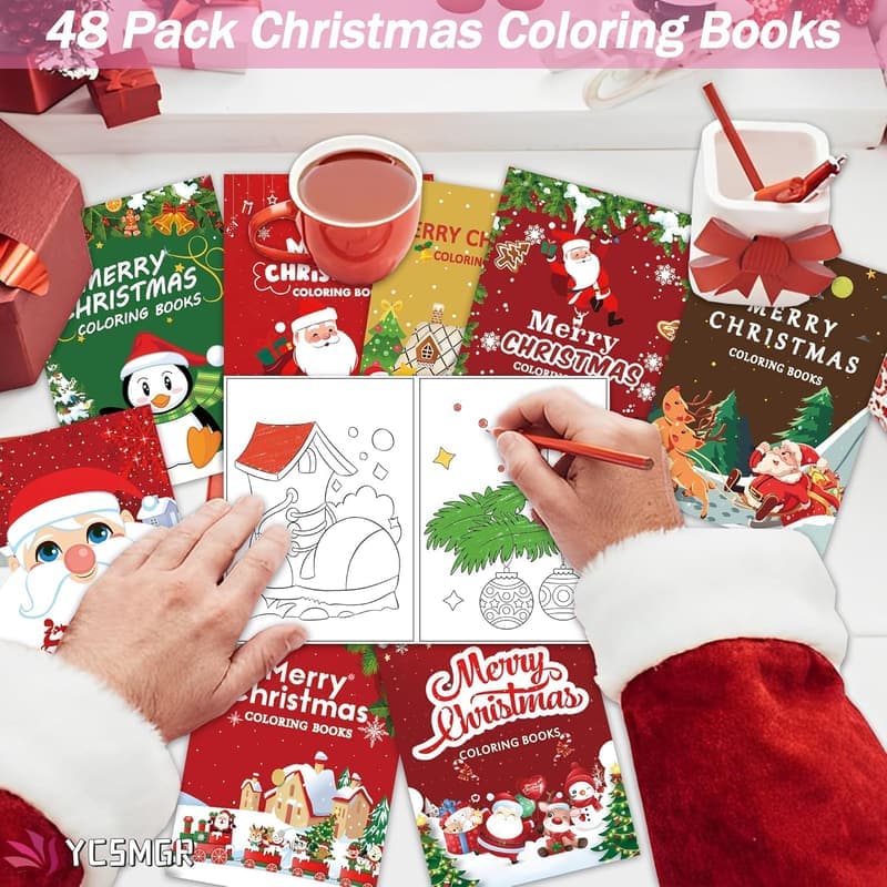 48-Pack Christmas Coloring Books for Kids - Holiday Party Favors
