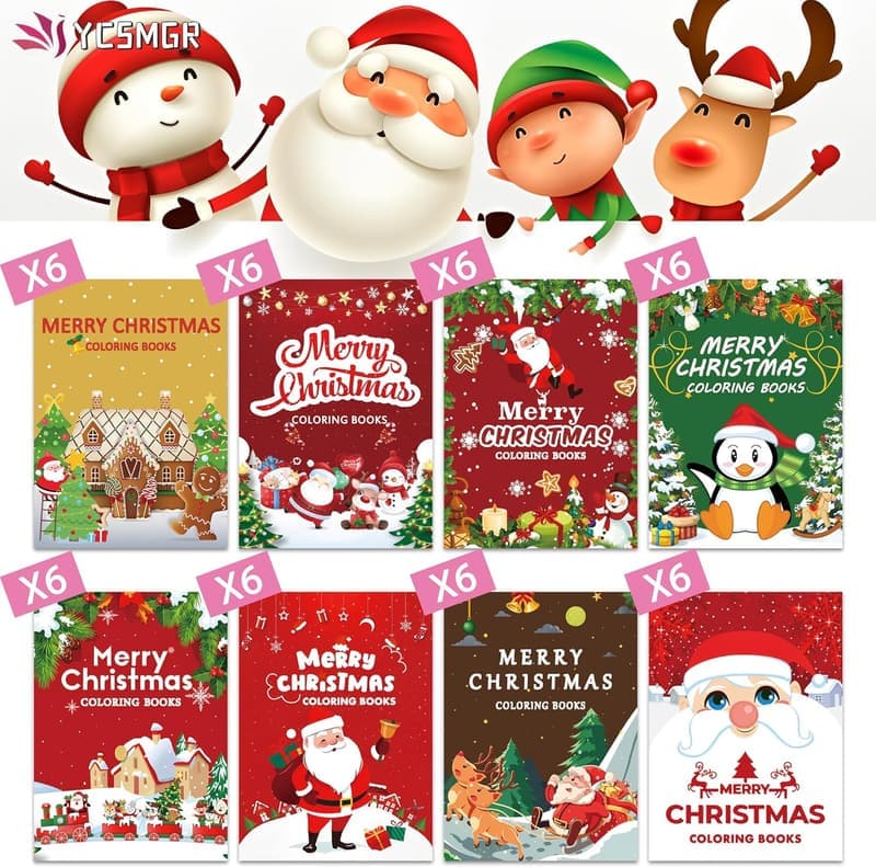 48-Pack Christmas Coloring Books for Kids - Holiday Party Favors