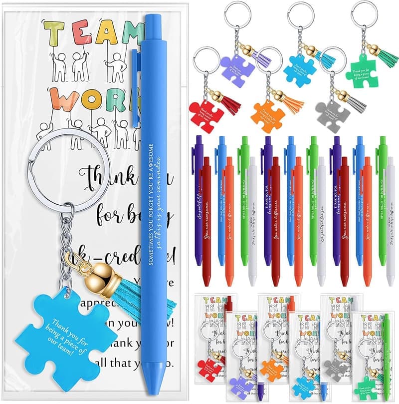Employee Appreciation Gift Set: 10 Pens & Keychains with Thank You Cards