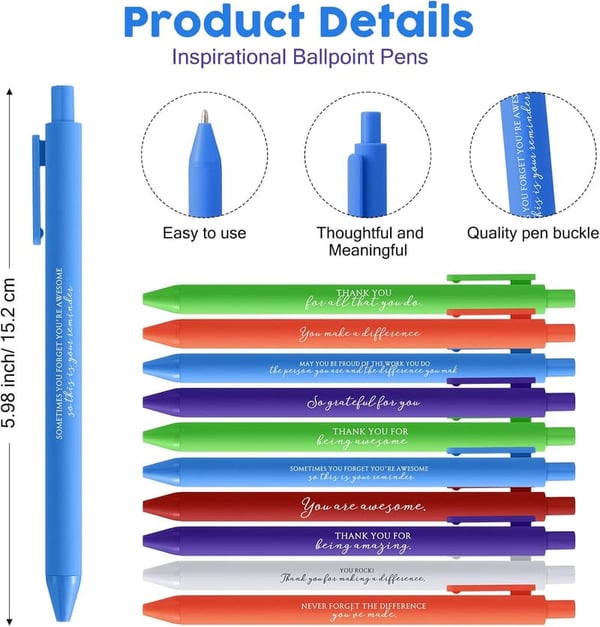 Employee Appreciation Gift Set: 10 Pens & Keychains with Thank You Cards