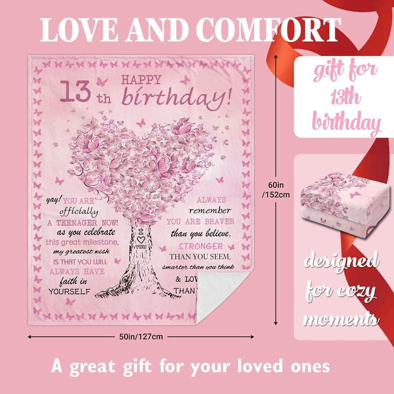 13th Birthday Blanket Gift for Girls, 50