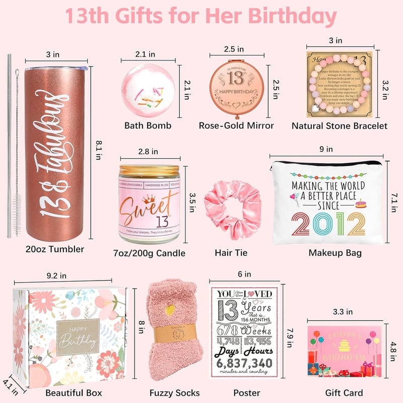 13th Birthday Gift Set for Girls - 10 Unique Items