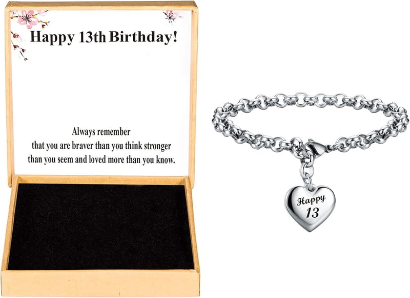 Birthday Bracelet with Heart Charm for Women and Teens