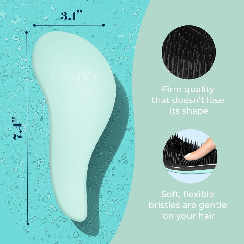 Gentle Detangling Brush for Kids & Adults - Travel-Friendly Turquoise