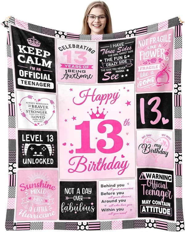 13th Birthday Throw Blanket for Girls, 60x50 Inch