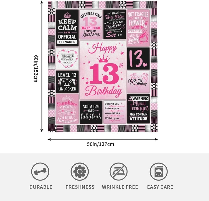 13th Birthday Throw Blanket for Girls, 60x50 Inch