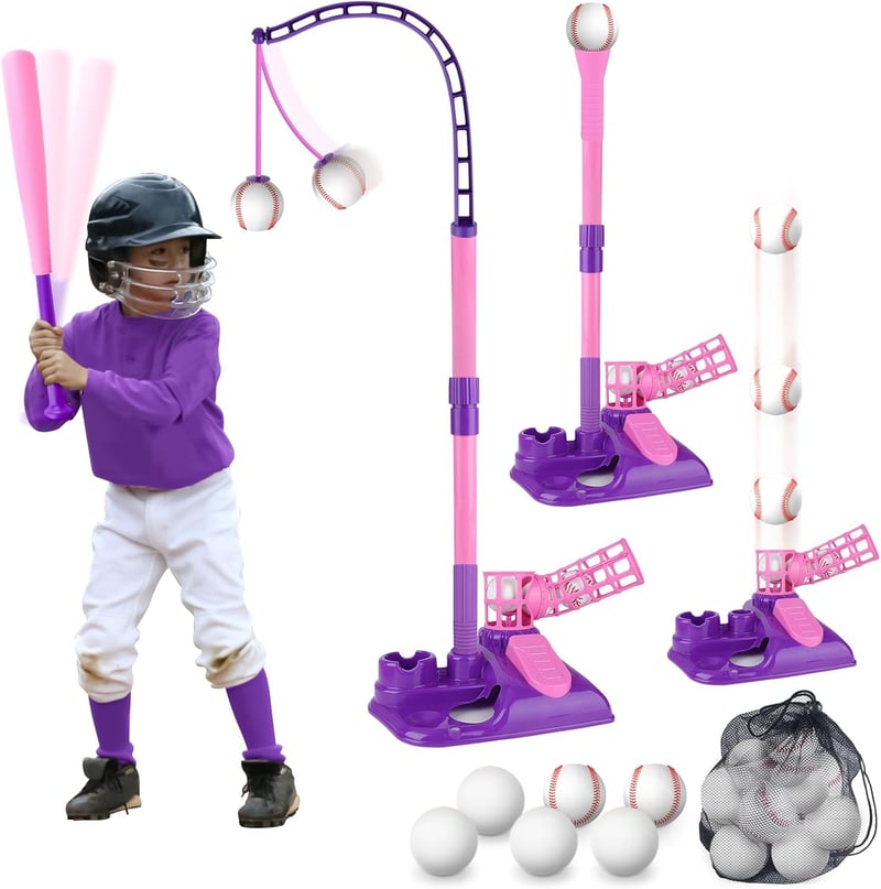 Kids' 3-in-1 Baseball Set with Adjustable Tee and Launcher