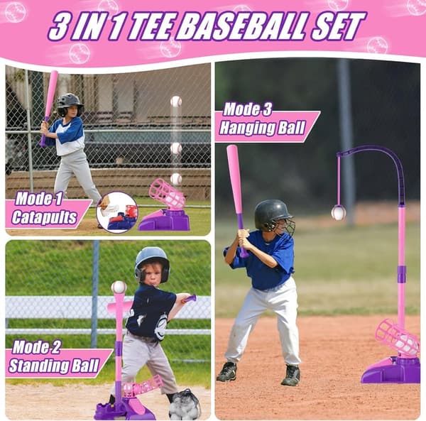 Kids' 3-in-1 Baseball Set with Adjustable Tee and Launcher