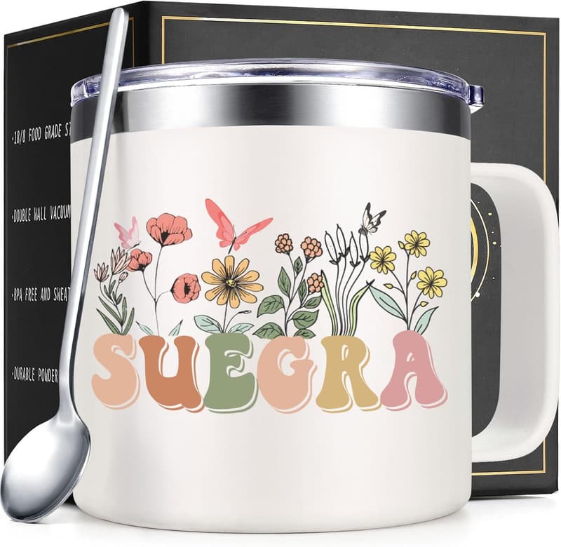 Mother-in-Law Birthday Gift: Insulated Coffee Mug with Spoon