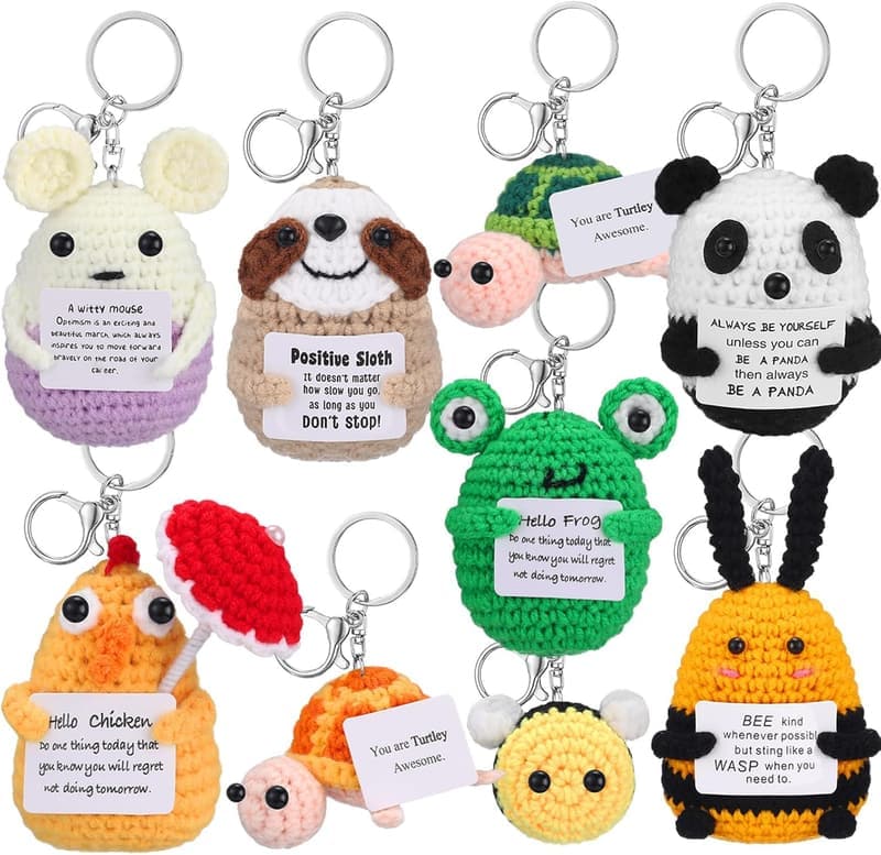 Handmade Crochet Doll Set with Positive Cards for Birthdays