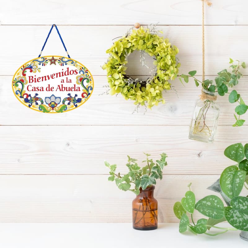 Latina Grandma Gift: Spanish Ceramic Welcome Home Sign 11x8