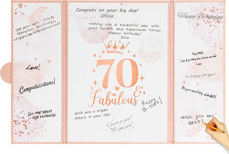 70th Birthday Rose Gold Guestbook Alternative with Blank Pages
