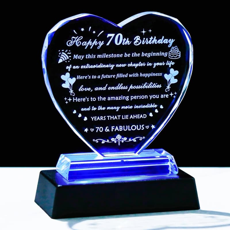 70th Birthday Laser Crystal Heart Decoration for Her & Him