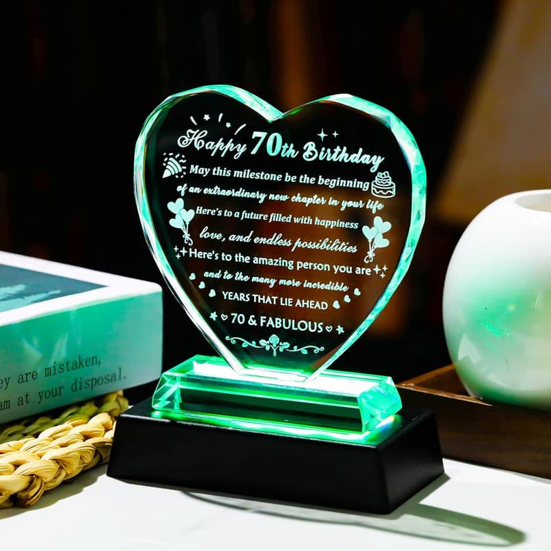 70th Birthday Laser Crystal Heart Decoration for Her & Him