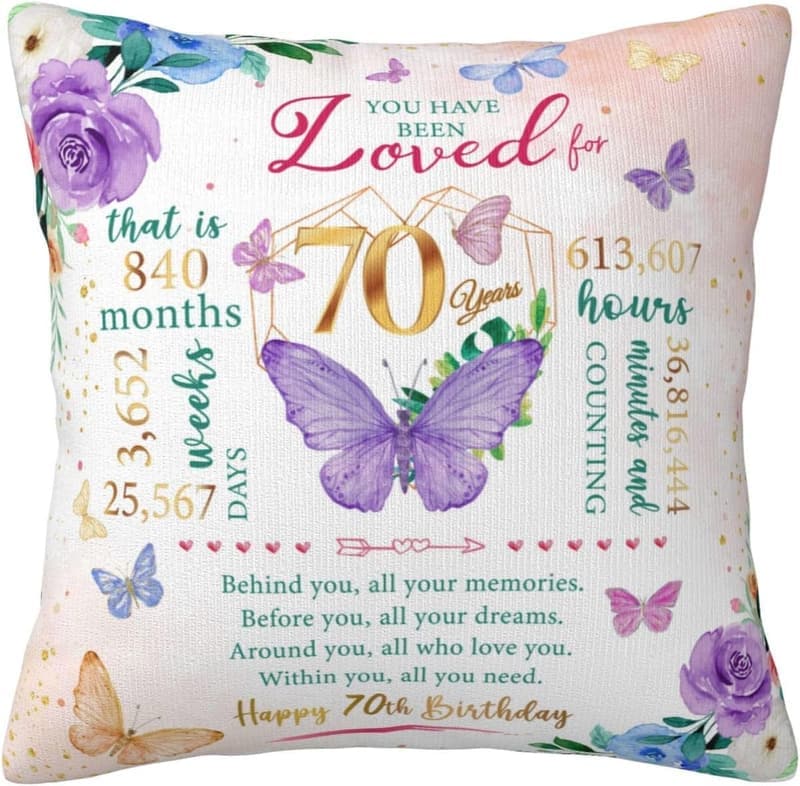 70th Birthday Throw Pillow Cover for Women, 18x18 Inches