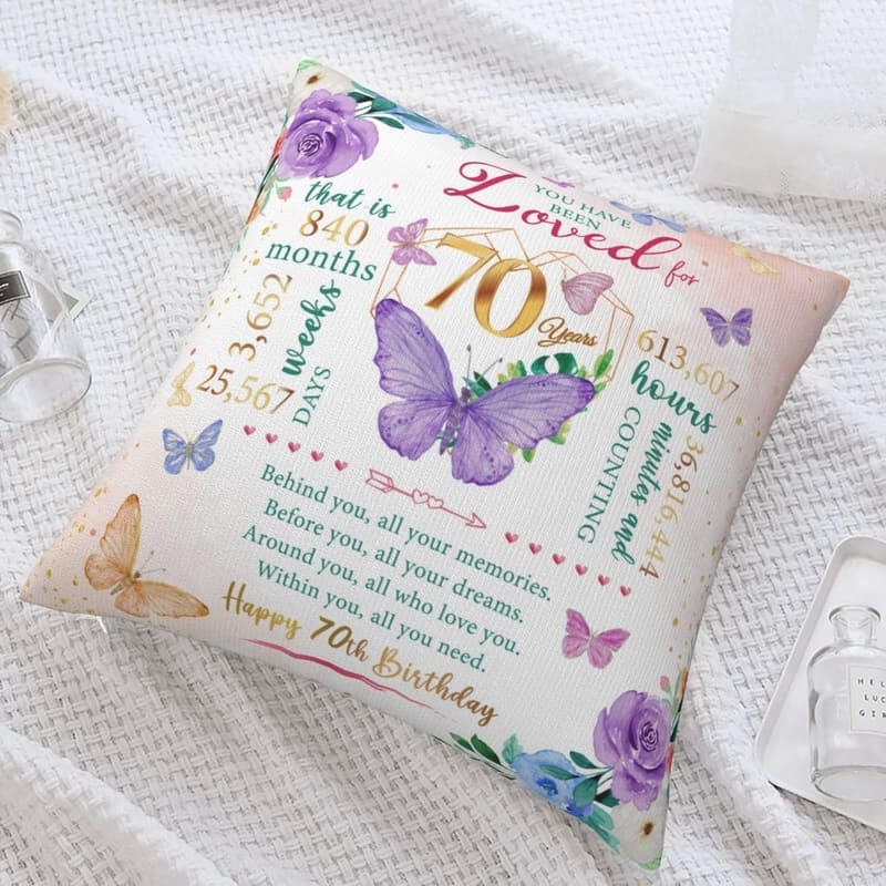 70th Birthday Throw Pillow Cover for Women, 18x18 Inches