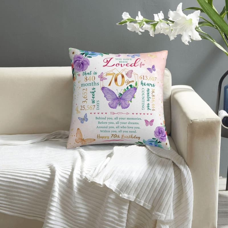 70th Birthday Throw Pillow Cover for Women, 18x18 Inches