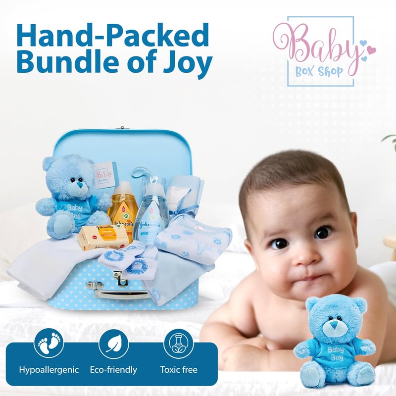 New Baby Boy Gift Set - 12 pcs Essentials Hamper in Blue