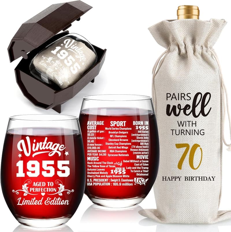 70th Birthday Vintage Wine Glass & Bottle Gift Set