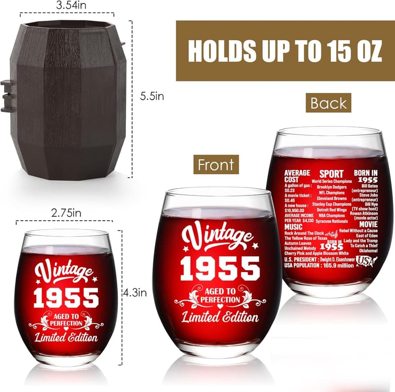 70th Birthday Vintage Wine Glass & Bottle Gift Set