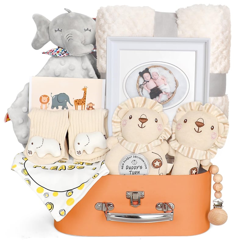 Newborn Baby Gift Basket with Blanket, Rattle, Bibs & More