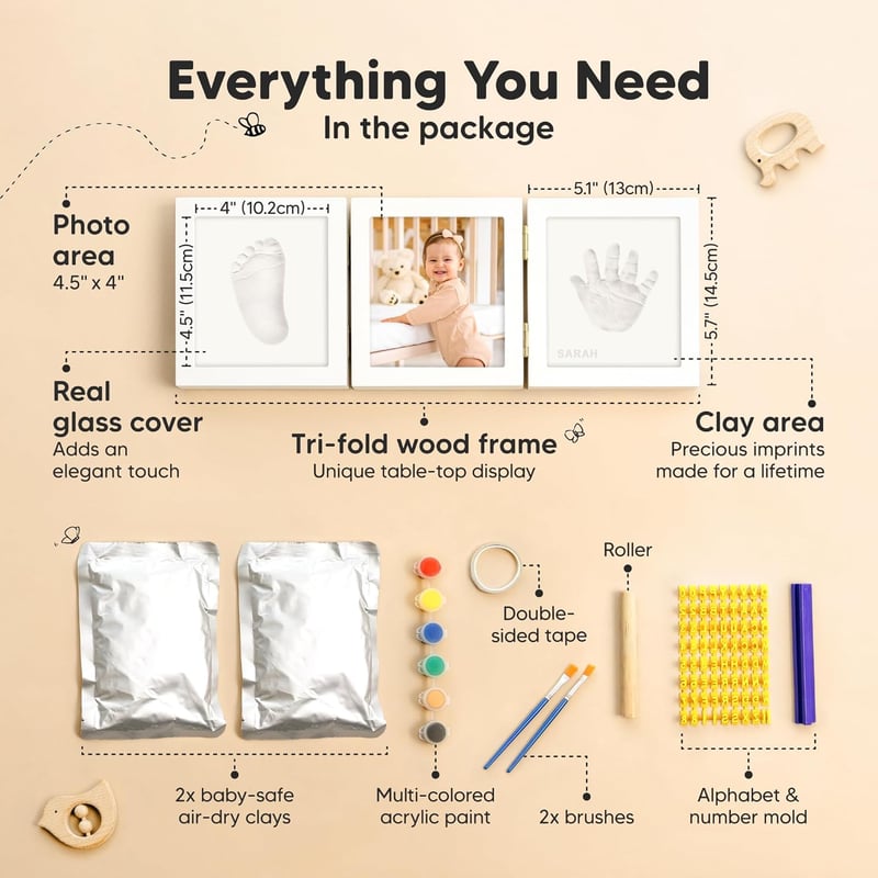 Newborn Footprint & Handprint Kit with Photo Frame - Baby Shower Gift