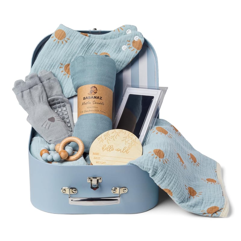 Newborn Boy Gift Set - Plush Blanket, Muslin Swaddle & Essentials