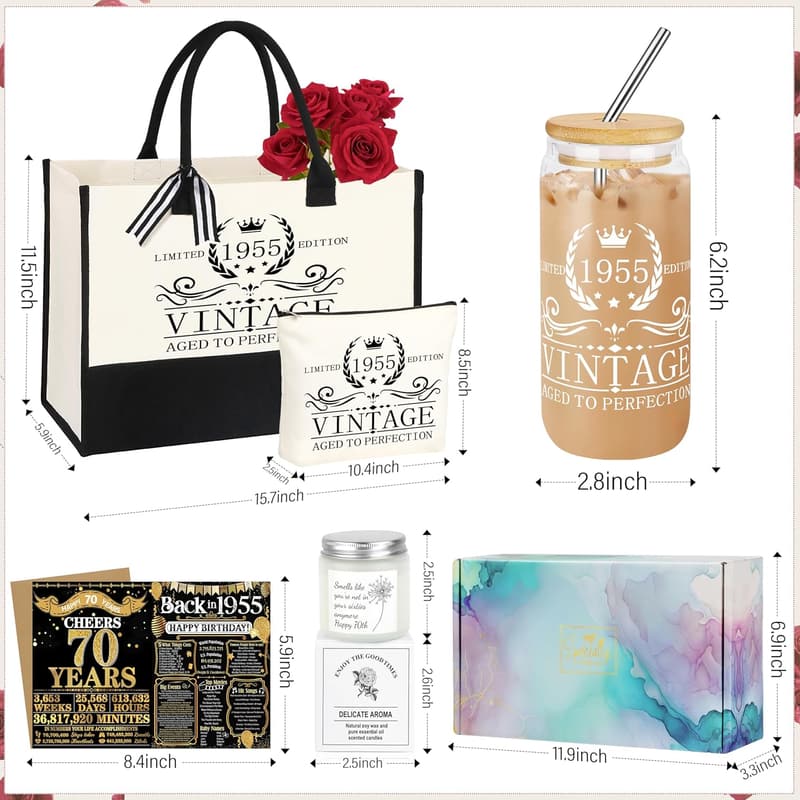 40th 50th 60th Birthday Tote Bag Gift Set for Women