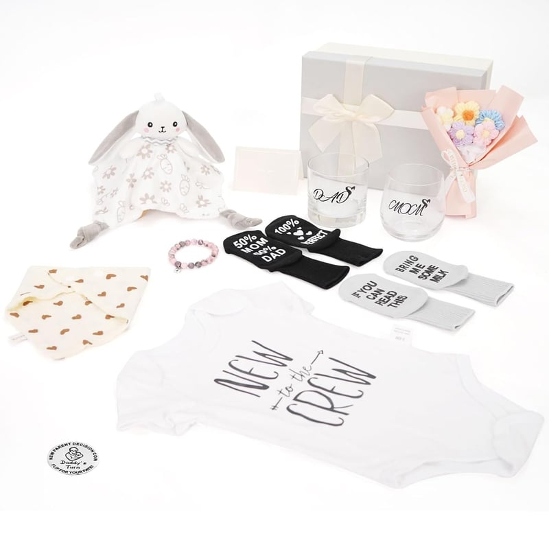 New Parents Gift Set – Est. 11 oz Whiskey Glasses & Baby Essentials