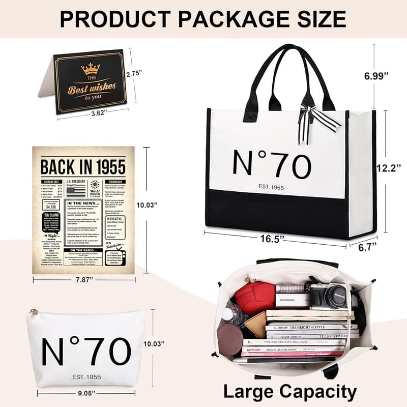 70th Birthday Tote & Cosmetic Bag Set for Women