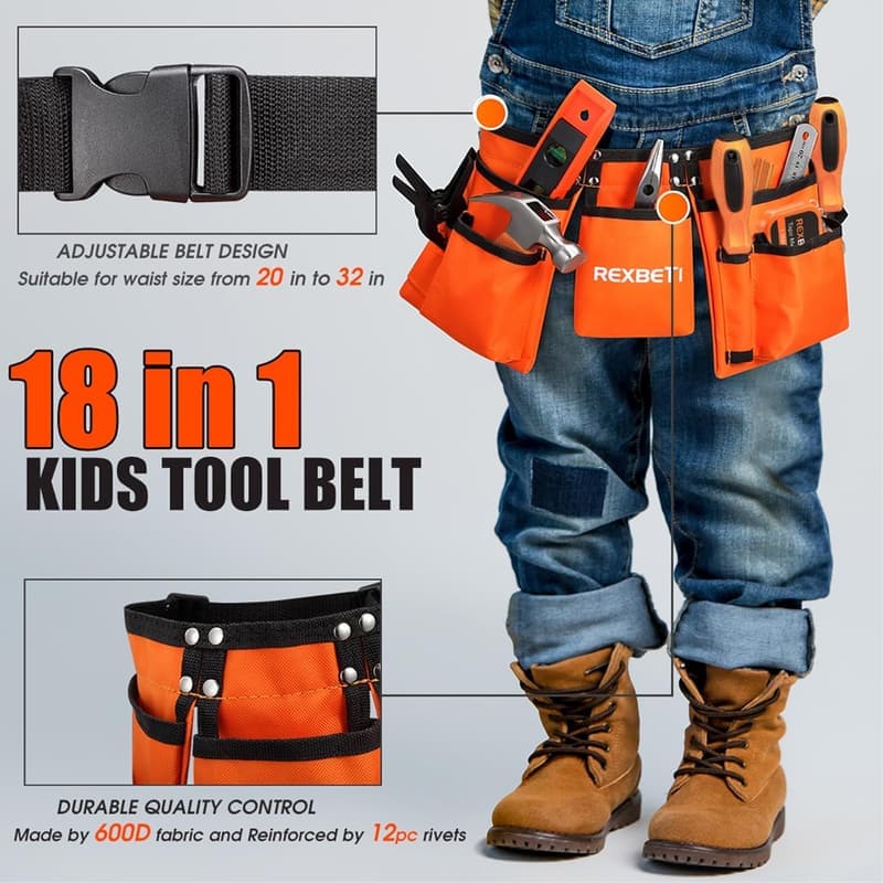 Kids Tool Set with Real Hand Tools and Reinforced Tool Belt