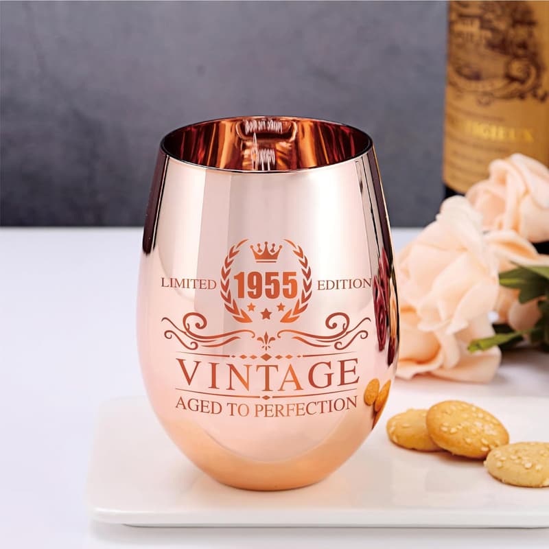 70th Birthday Vintage Wine Glass for Women