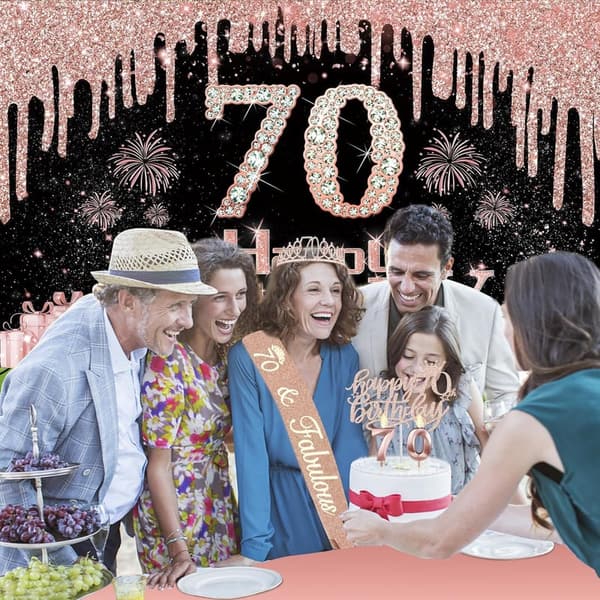 70th Birthday Decorations Set for Women - Rose Gold Theme