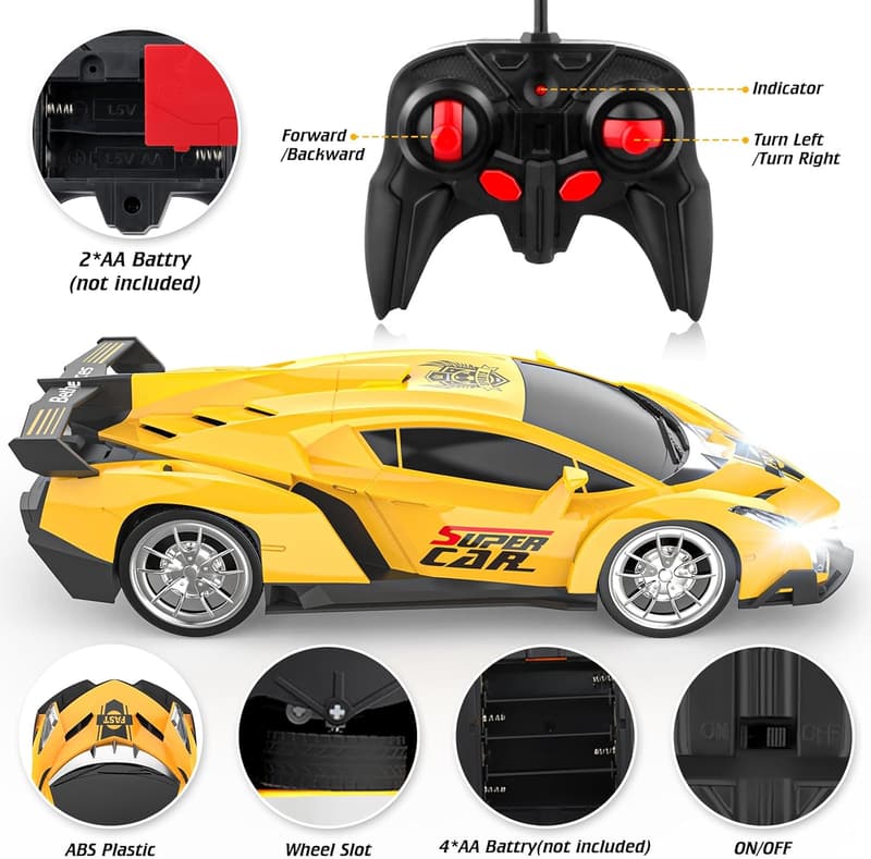Remote Control Car with Lights - Electric Hobby Racing Toy for Kids
