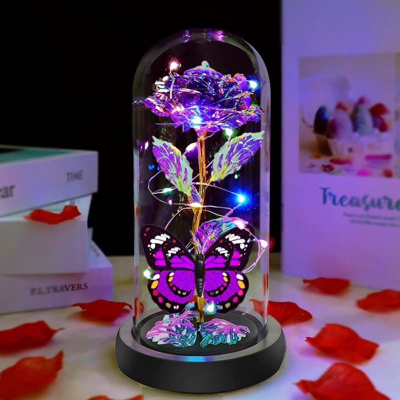 Purple Galaxy Light-Up Rose in Glass Dome for Mom's Day