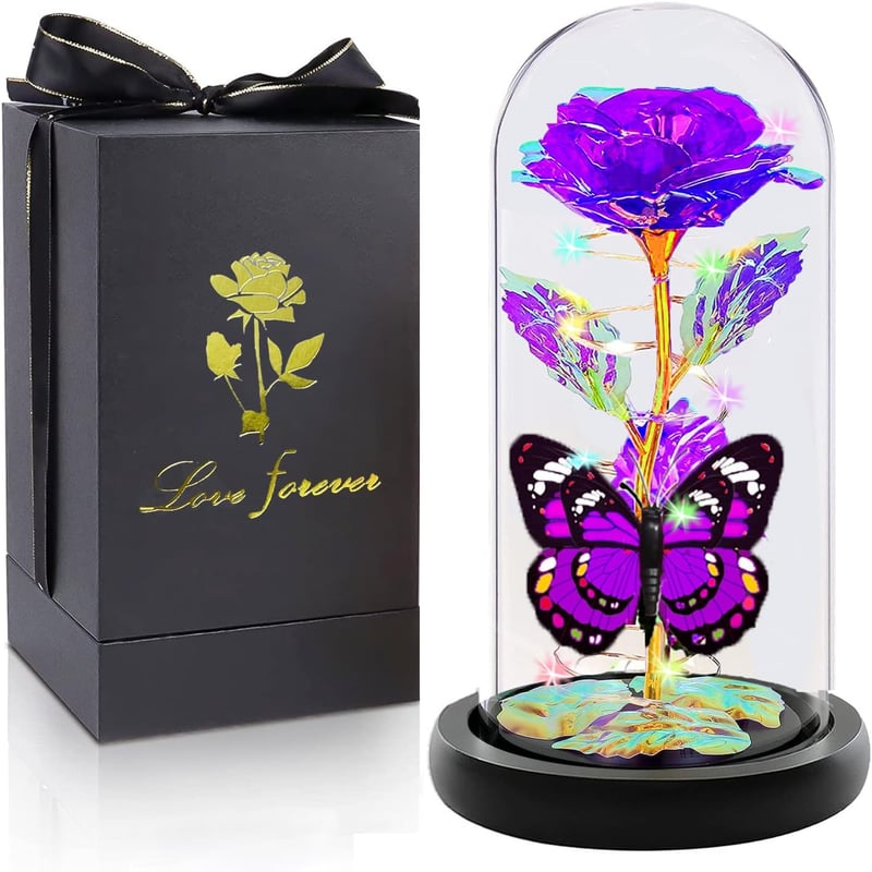 Purple Galaxy Light-Up Rose in Glass Dome for Mom's Day