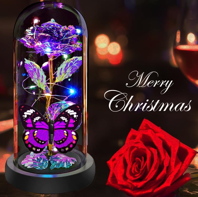 Purple Galaxy Light-Up Rose in Glass Dome for Mom's Day