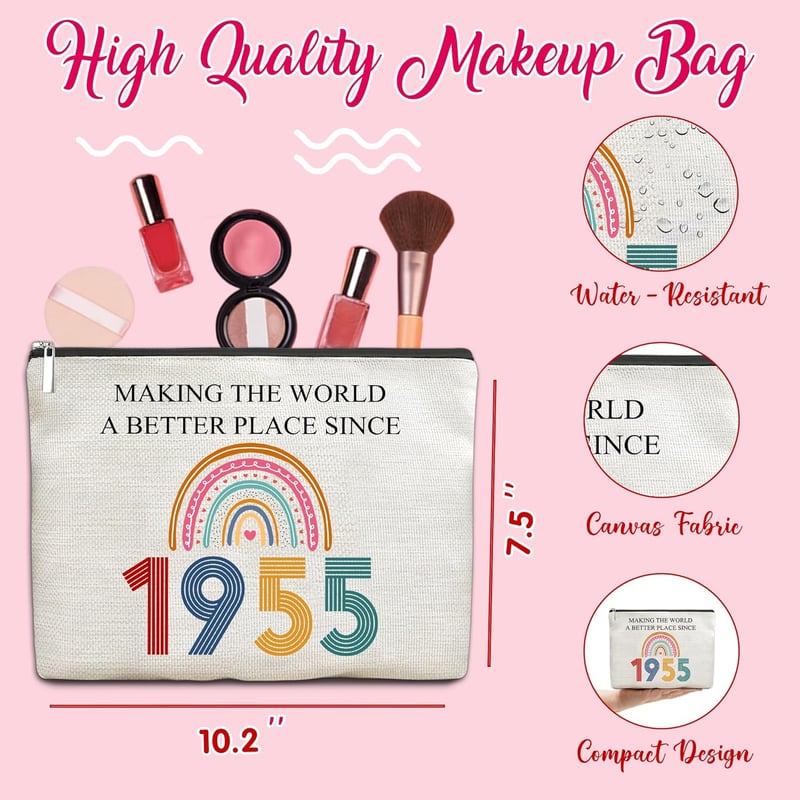 70th Birthday Canvas Makeup Bag for Women
